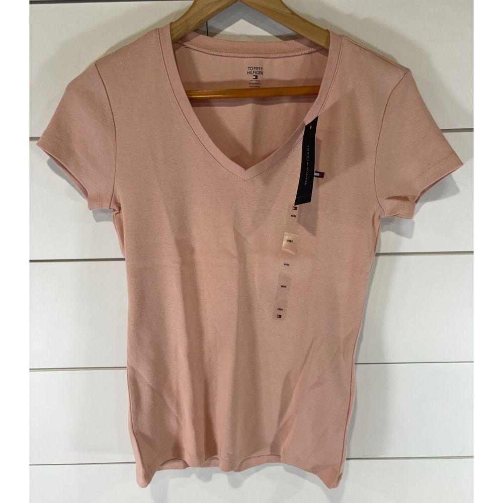 Tommy Hilfiger Women's Coral Light Pink Short Sleeve T Shirt Medium M V-Neck NWT